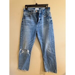 LOFT High Waist Straight Crop Jeans Distressed Medium Wash Size 25